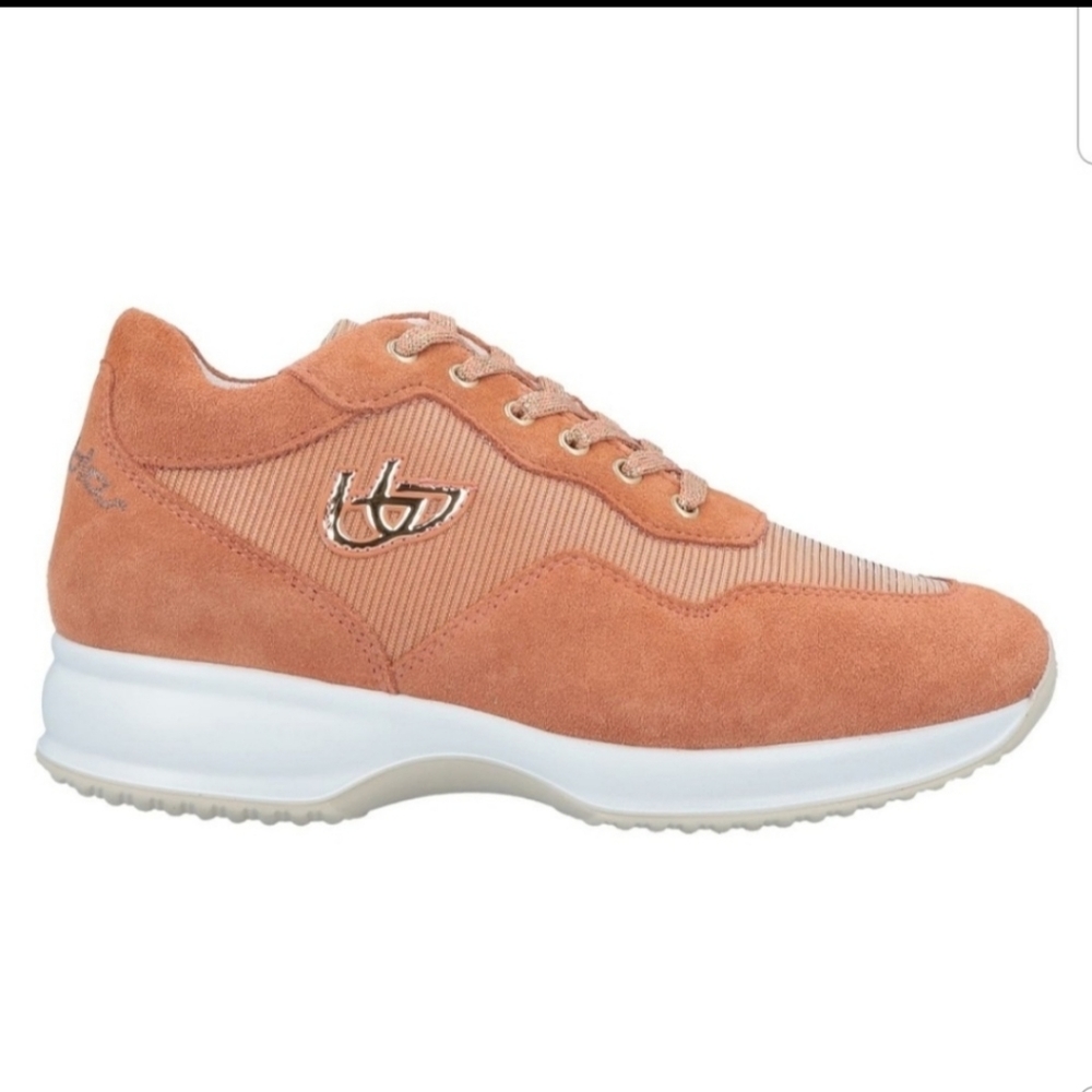 Byblos Suede Leather Lace Low Top Cushioned Sneakers Size 9 Orange Peach - Picture 2 of 6